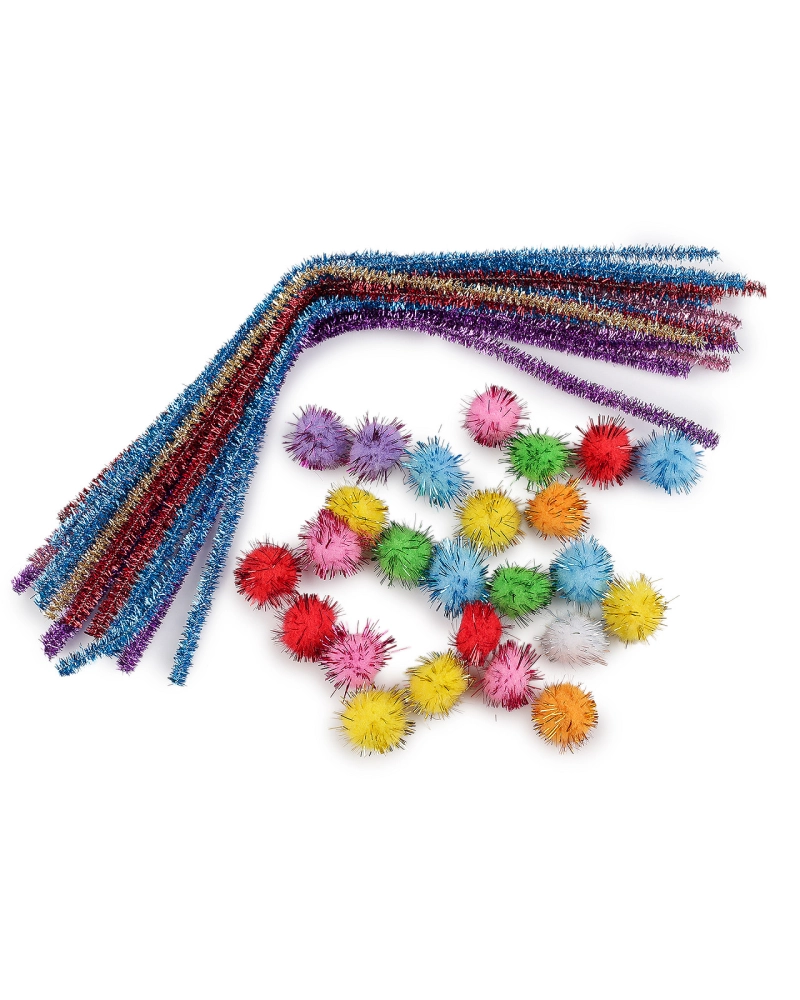 Kreatívna sada chlpaté drôtiky a brmbolce s lurexom - 1 sada | Mimib