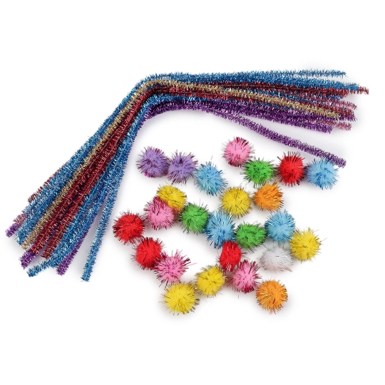 Kreatívna sada chlpaté drôtiky a brmbolce s lurexom - 1 sada | Mimib