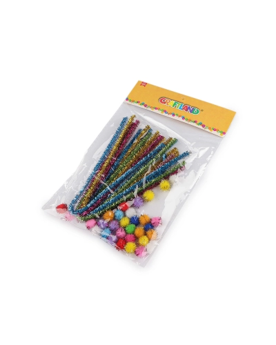 Kreatívna sada chlpaté drôtiky a brmbolce s lurexom - 1 sada | Mimib