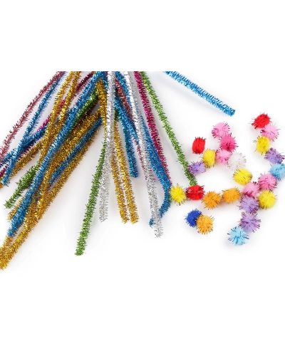 Kreatívna sada chlpaté drôtiky a brmbolce s lurexom - 1 sada | Mimib