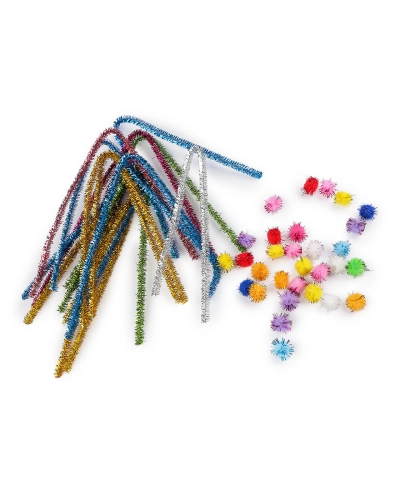 Kreatívna sada chlpaté drôtiky a brmbolce s lurexom - 1 sada | Mimib