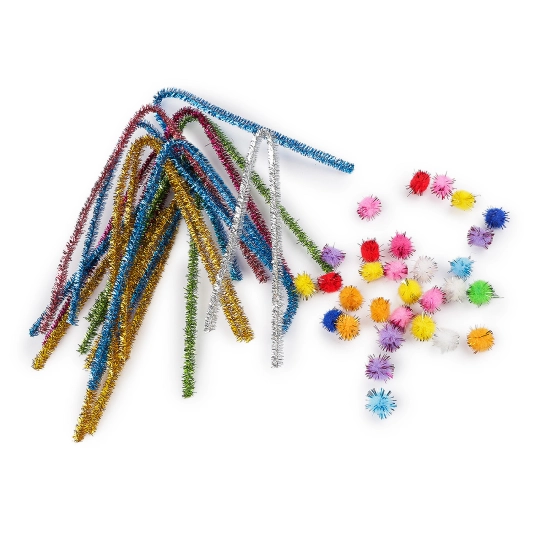 Kreatívna sada chlpaté drôtiky a brmbolce s lurexom - 1 sada | Mimib