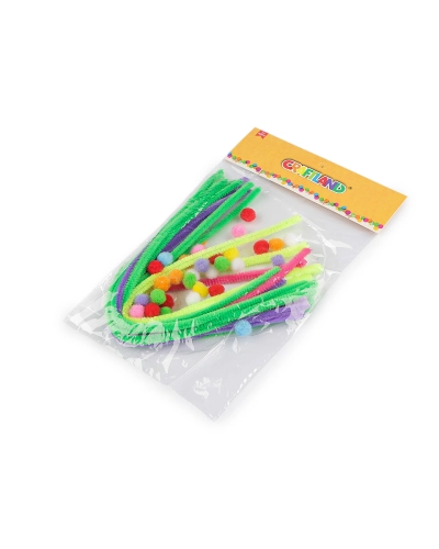 Kreatívna sada chlpaté drôtiky a brmbolce neónové - 1 sada | Mimib