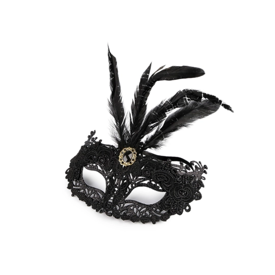 Karnevalová maska - škraboška čipková s perím - 1 ks | Mimib