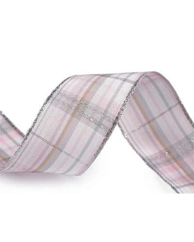 Károvaná stuha s lurexom a drôtom šírka 40 mm - 25 m | Mimib