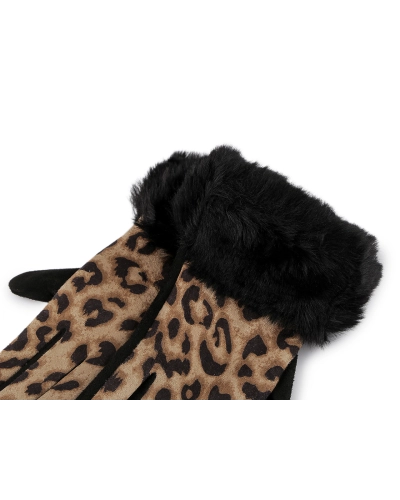 Dámske rukavice s kožušinou tiger, dotykové - 1 pár | Mimib