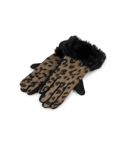 Dámske rukavice s kožušinou tiger, dotykové - 1 pár | Mimib