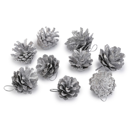 Vianočné šišky metalické na zavesenie - 9 ks | Mimib