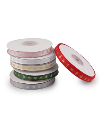 Vianočná rypsová stuha vločky šírka 10 mm - 22.5 m | Mimib