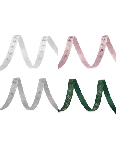 Vianočná rypsová stuha vločky šírka 10 mm - 22.5 m | Mimib