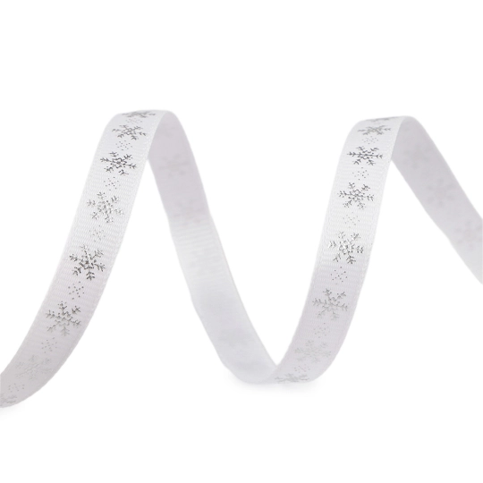 Vianočná rypsová stuha vločky šírka 10 mm - 22.5 m | Mimib