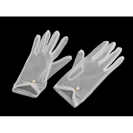 Spoločenské rukavice tylové s perlou - 1 pár | Mimib