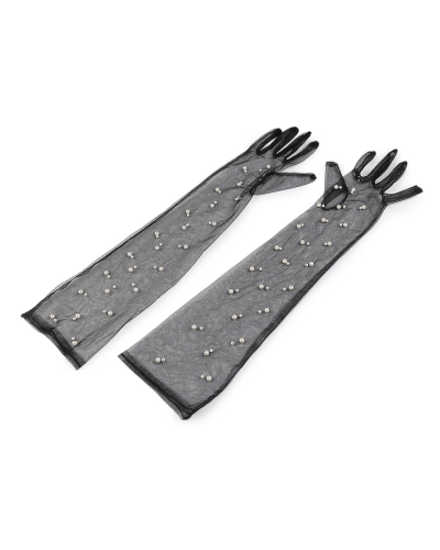 Dlhé spoločenské rukavice tylové s perlami - 1 pár | Mimib