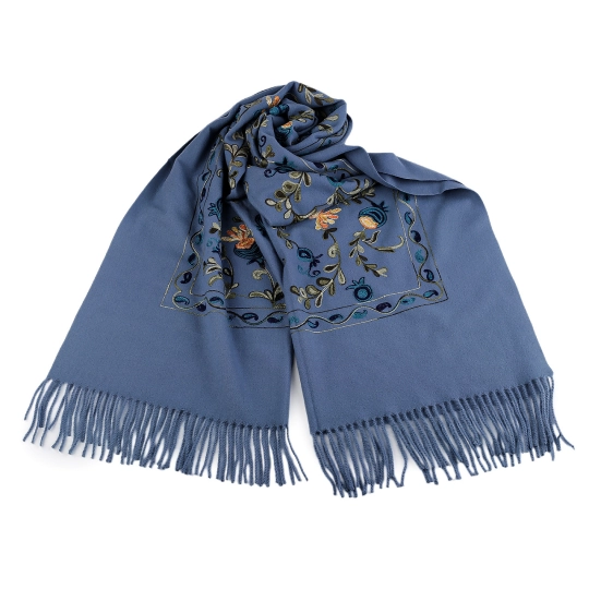 Veľká teplá šatka / pléd vyšívaná so strapcami, typu kašmír 70x180 cm - 1 ks | Mimib