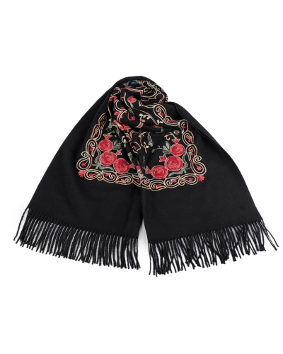 Veľká teplá šatka / pléd vyšívaná so strapcami, typu kašmír 70x180 cm - 1 ks | Mimib