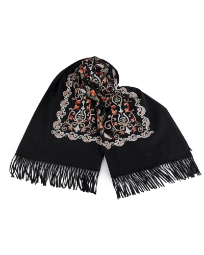 Veľká teplá šatka / pléd vyšívaná so strapcami, typu kašmír 70x180 cm - 1 ks | Mimib