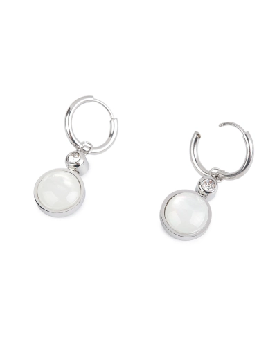 Náušnice z nerezovej ocele krúžky s brúseným kamienkom a perleťou - 1 pár | Mimib