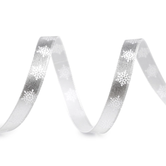 Vianočná stuha metalická vločky šírka 10 mm - 22.5 m | Mimib