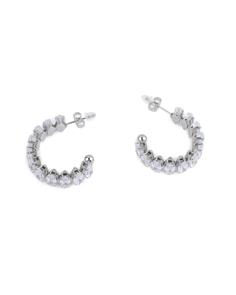 Náušnice kruhy z nerezovej ocele s brúsenými kamienkami - 1 pár | Mimib