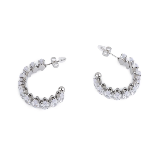 Náušnice kruhy z nerezovej ocele s brúsenými kamienkami - 1 pár | Mimib