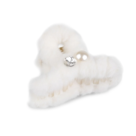Štipec do vlasov kožušinový s perlou a brúseným kameňom - 1 ks | Mimib