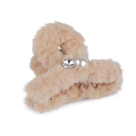 Štipec do vlasov kožušinový s perlou a brúseným kameňom - 1 ks | Mimib