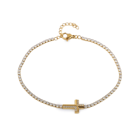 Štrasový náramok z nerezovej ocele krížik - 1 ks | Mimib