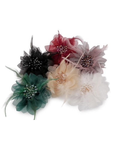 Brošňa so sklenenými brúsenými korálikmi a perím - 1 ks | Mimib