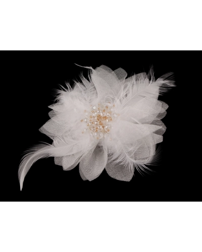 Brošňa so sklenenými brúsenými korálikmi a perím - 1 ks | Mimib