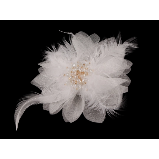 Brošňa so sklenenými brúsenými korálikmi a perím - 1 ks | Mimib