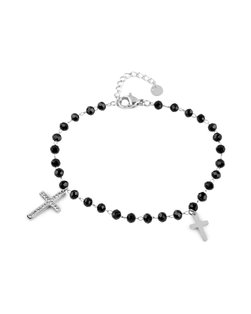 Náramok z nerezovej ocele krížik s brúsenými korálikmi - 1 ks | Mimib