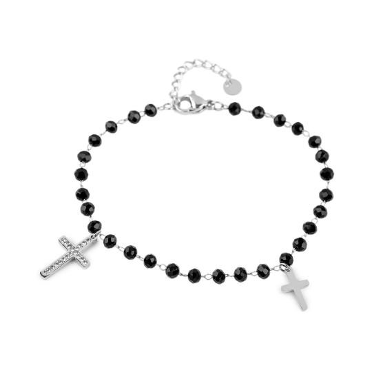 Náramok z nerezovej ocele krížik s brúsenými korálikmi - 1 ks | Mimib