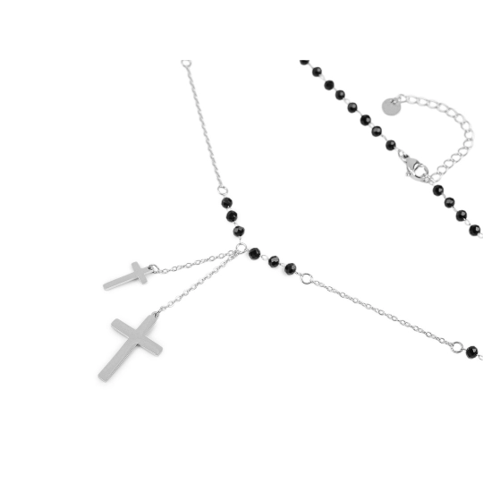 Náhrdelník z nerezovej ocele krížik s brúsenými korálikmi - 1 ks | Mimib