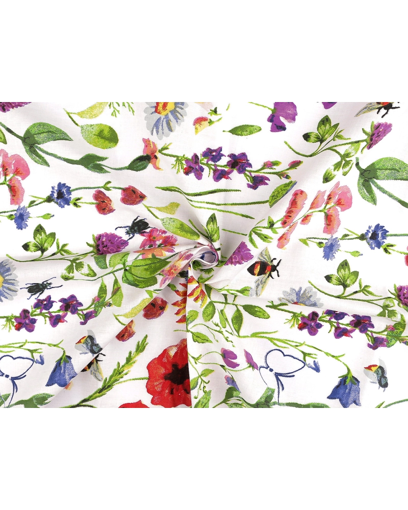 Bavlnená látka / plátno lúčne kvety šírka 220 cm - 1 m | Mimib