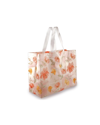 Taška z laminovanej netkanej textílie kvety veľká 50x40 cm - 1 ks | Mimib