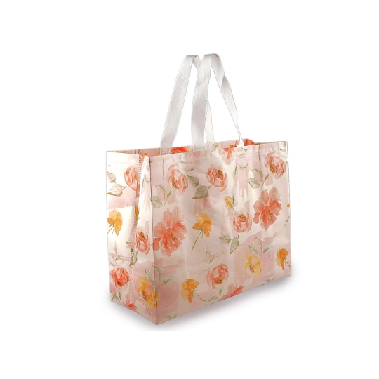 Taška z laminovanej netkanej textílie kvety veľká 50x40 cm - 1 ks | Mimib