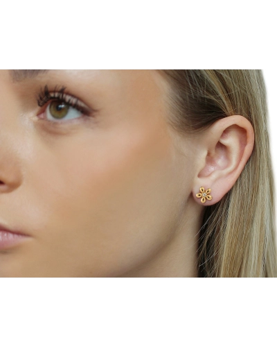 Náušnice z nerezovej ocele s brúseným kamienkom kvet - 1 pár | Mimib