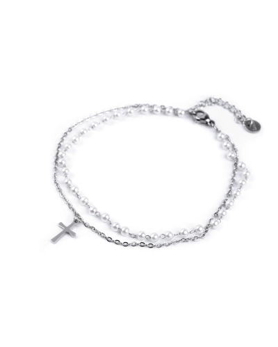 Náramok na členok z nerezovej ocele s perlami a príveskom - 1 ks | Mimib