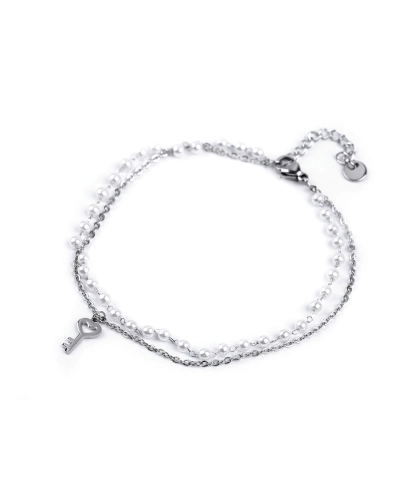 Náramok na členok z nerezovej ocele s perlami a príveskom - 1 ks | Mimib