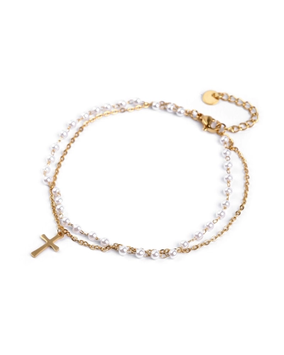 Náramok na členok z nerezovej ocele s perlami a príveskom - 1 ks | Mimib