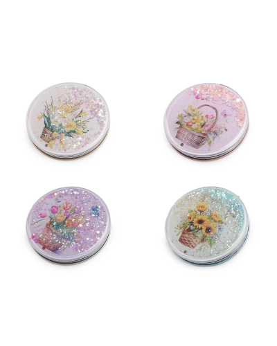 Kozmetické zrkadlo s tekutými glitrami kvety - 1 ks | Mimib