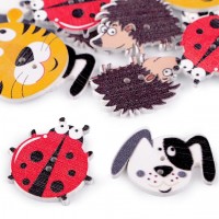 Drevený dekoračný gombík zvieratká - pes, ježko, lienka, tyger 10ks