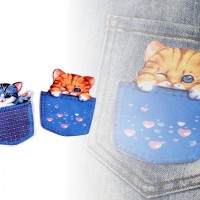 Textilná aplikácia / nášivka mačka vo vrecku2 - 2ks