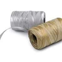 Lyko rafia na pletenie tašiek - prírodné metalické, šírka 5-8 mm1 - 1ks