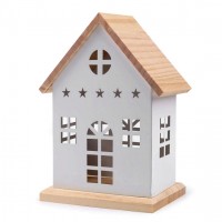 Dekorácia domček plechový s drevenou strechou 1ks